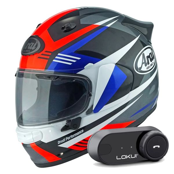 Full Face Arai Quantic Mark Red Blue Black + Kit Bluetooth Lokui K30