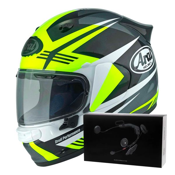 Full Face Arai Quantic Mark Yellow White Black + Kit bluetooth ACS10 Full Face Arai Quantic Mark Yellow White Black + Kit bluetooth ACS10