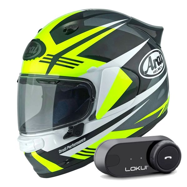 Full Face Arai Quantic Mark Yellow White Black + Kit Bluetooth Lokui K30 Full Face Arai Quantic Mark Yellow White Black + Kit Bluetooth Lokui K30