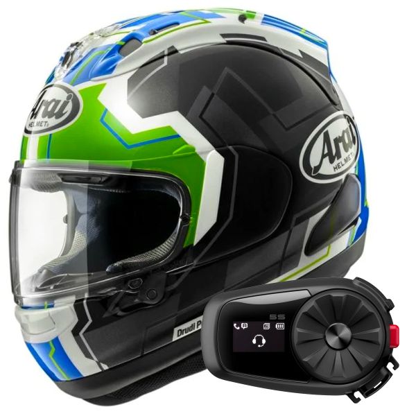 Full Face Arai RX-7V Evo JR65 Green + Kit Bluetooth 5S Solo
