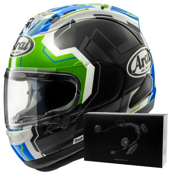 Full Face Arai RX-7V Evo JR65 Green + Kit bluetooth ACS10
