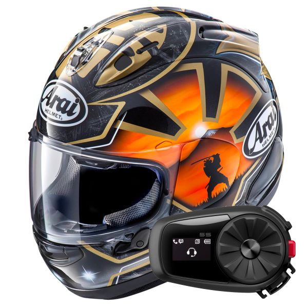 Full Face Arai RX-7V Evo Pedrosa Spirit Gold + Kit Bluetooth 5S Solo