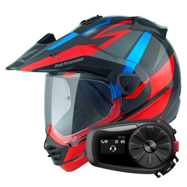 Full Face Arai Tour-X5 Africa Twin Red Black Blue + Kit Bluetooth 5S Solo