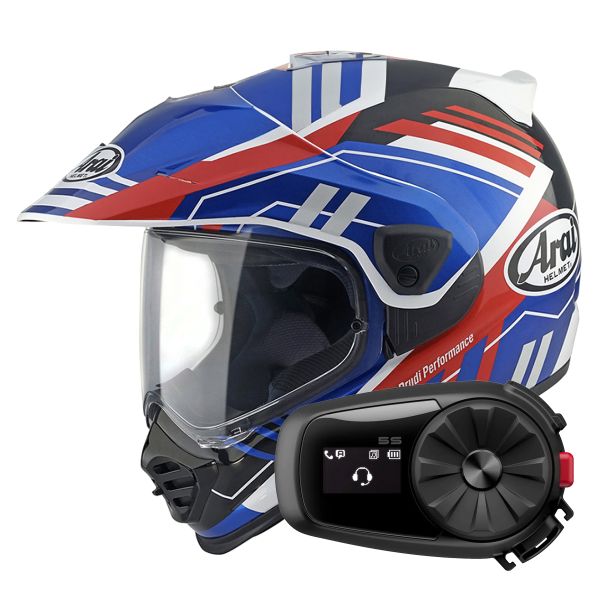 Full Face Arai Tour-X5 Trail Blue White Red + Kit Bluetooth 5S Solo