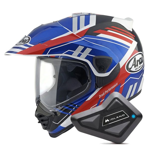 Full Face Arai Tour-X5 Trail Blue White Red + Kit Bluetooth BT Mini Full Face Arai Tour-X5 Trail Blue White Red + Kit Bluetooth BT Mini