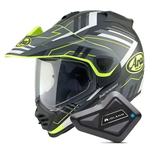 Full Face Arai Tour-X5 Trail Yellow White Black + Kit Bluetooth BT Mini Full Face Arai Tour-X5 Trail Yellow White Black + Kit Bluetooth BT Mini