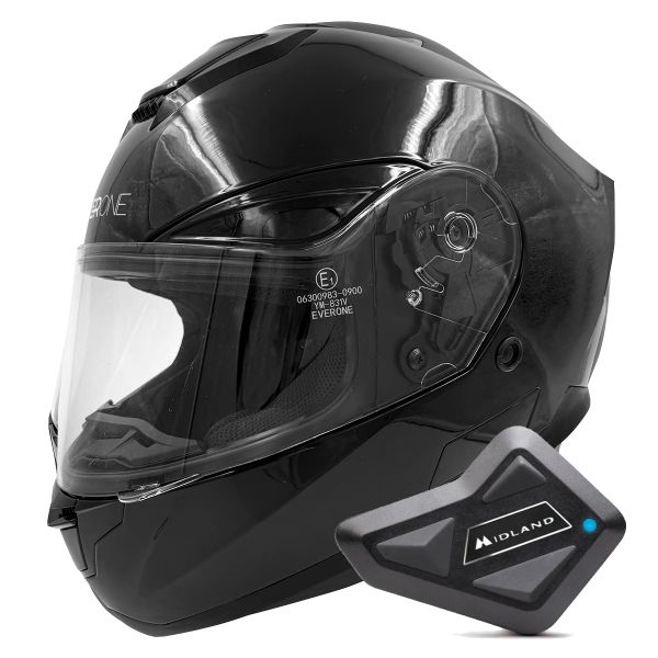 Full Face Everone X92RS Shiny Black + Kit Bluetooth BT Mini