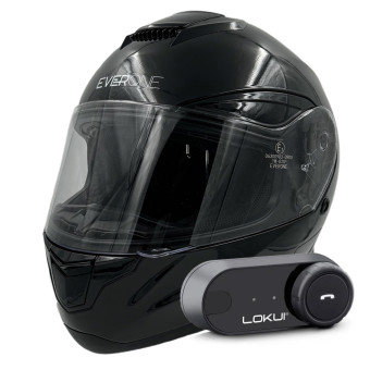 Full Face Everone X92RS Shiny Black + Kit Bluetooth Lokui K30