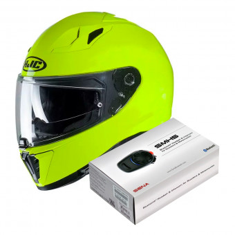 Full Face HJC i70 Fluo Green + Kit Bluetooth Sena SMH5 Solo