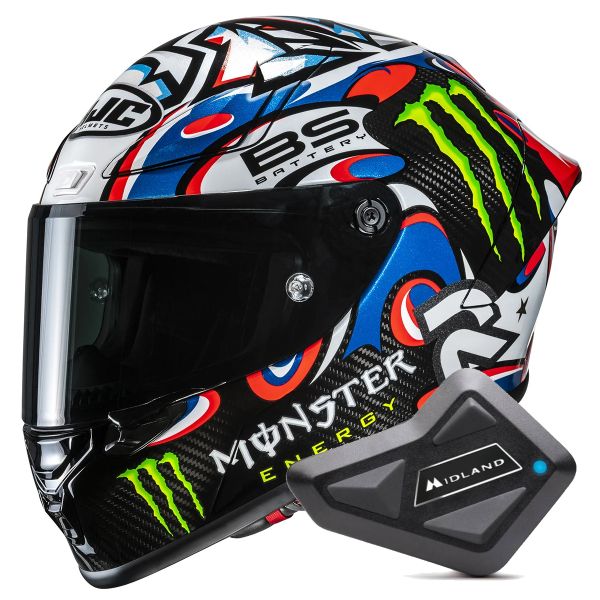 Full Face HJC RPHA 1 V2 Carbon Quartararo Le Mans 3 MC25 + Kit Bluetooth BT Mini