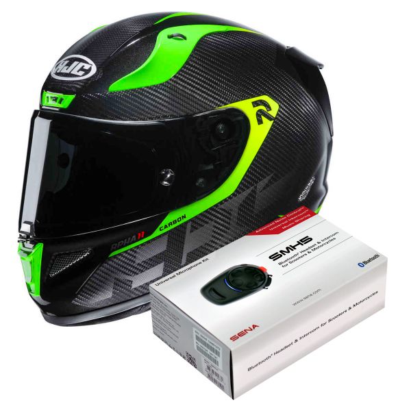Full Face HJC RPHA 11 Carbon Bleer MC4H + Kit Bluetooth Sena SMH5