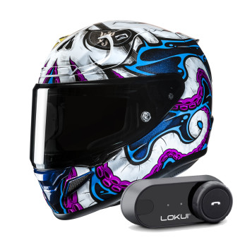 Full Face HJC RPHA 12 Kraken MC28 + Kit Bluetooth Lokui K30