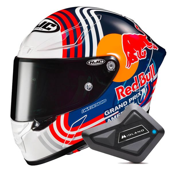 Full Face HJC RPHA1 Red Bull Austin GP MC21 + Kit Bluetooth BT Mini