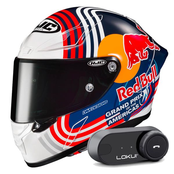 Full Face HJC RPHA1 Red Bull Austin GP MC21 + Kit Bluetooth Lokui K30