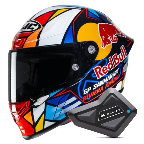 Full Face HJC RPHA1 Red Bull Misano GP MC21 + Kit Bluetooth BT Mini