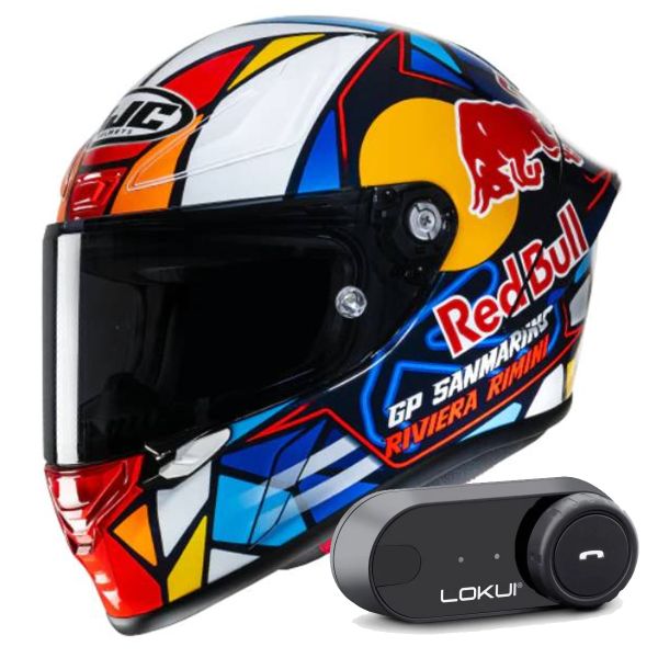 Full Face HJC RPHA1 Red Bull Misano GP MC21 + Kit Bluetooth Lokui K30