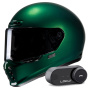Casque Full Face HJC V10 Deep Green + Kit Bluetooth Lokui K30