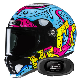 Full Face HJC V10 Squeeze MC28 + Kit bluetooth 5R Lite