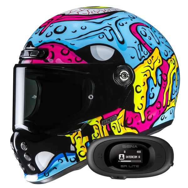 Full Face HJC V10 Squeeze MC28 + Kit bluetooth 5R Lite
