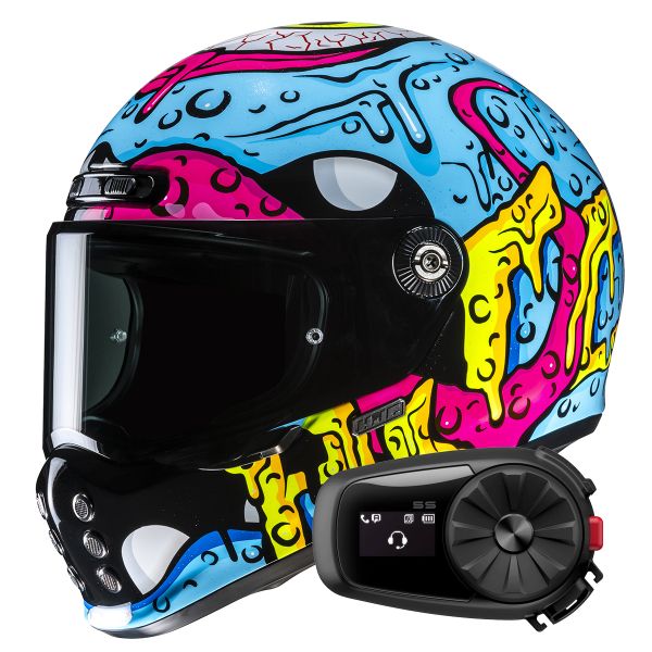 Full Face HJC V10 Squeeze MC28 + Kit Bluetooth 5S Solo
