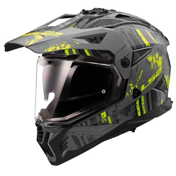 Full Face LS2 Pioneer II Crazy Matt Black H-V Yellow MX702