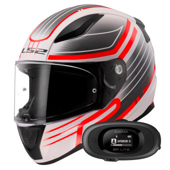 Full Face LS2 Rapid II Circuit White Red FF353 + Kit bluetooth 5R Lite Solo