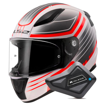 Full Face LS2 Rapid II Circuit White Red FF353 + Kit Bluetooth BT Mini