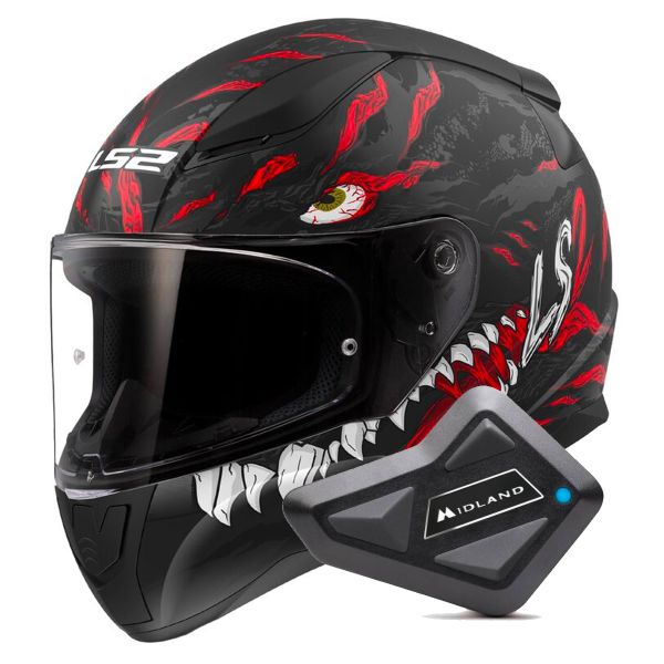 Full Face LS2 Rapid II Kaiju Matt Black Red White FF353 + Kit Bluetooth BT Mini Full Face LS2 Rapid II Kaiju Matt Black Red White FF353 + Kit Bluetooth BT Mini