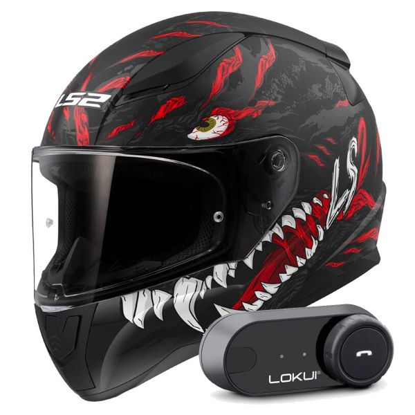 Full Face LS2 Rapid II Kaiju Matt Black Red White FF353 + Kit Bluetooth Lokui K30 Full Face LS2 Rapid II Kaiju Matt Black Red White FF353 + Kit Bluetooth Lokui K30