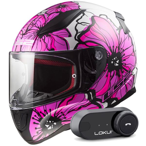 Full Face LS2 Rapid II Poppies Pink FF353 + Kit Bluetooth Lokui K30 Full Face LS2 Rapid II Poppies Pink FF353 + Kit Bluetooth Lokui K30