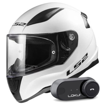 Full Face LS2 Rapid II Solid White FF353 + Kit Bluetooth Lokui K30