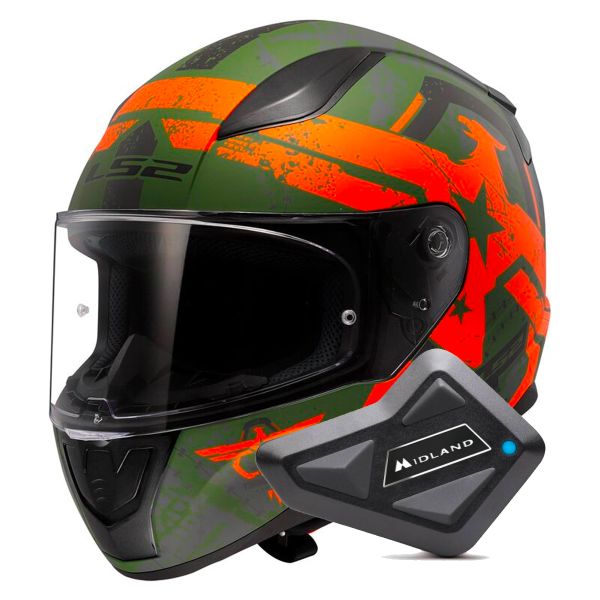 Full Face LS2 Rapid II Thunderbirds Matt Orange FF353 + Kit Bluetooth BT Mini