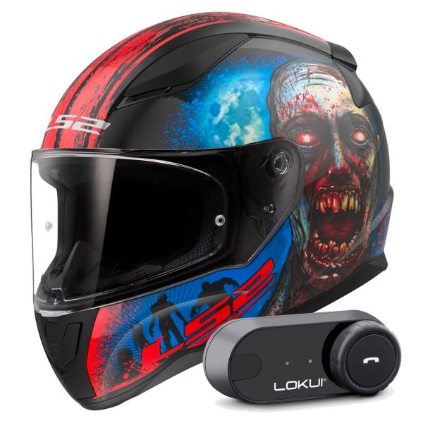 Full Face LS2 Rapid II Zombie Black Red FF353 + Kit Bluetooth Lokui K30 Full Face LS2 Rapid II Zombie Black Red FF353 + Kit Bluetooth Lokui K30