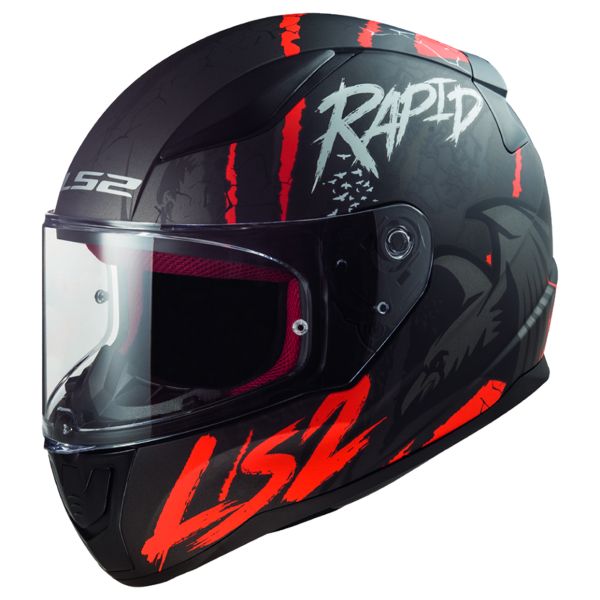 Full Face LS2 Rapid Raven Matt Black White Red FF353