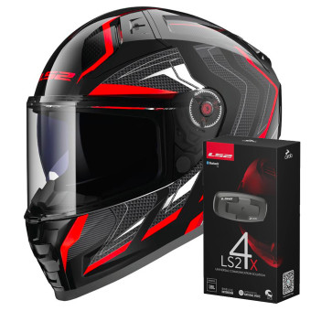 Full Face LS2 Vector II Alizer Black Red FF811 + Kit Bluetooth 4X Cardo