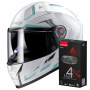 Casque Full Face LS2 Vector II Alizer Matt White Silver FF811 + Kit Bluetooth 4X Cardo