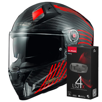 Full Face LS2 Vector II C Flux Red FF811 + Kit Bluetooth 4X Cardo