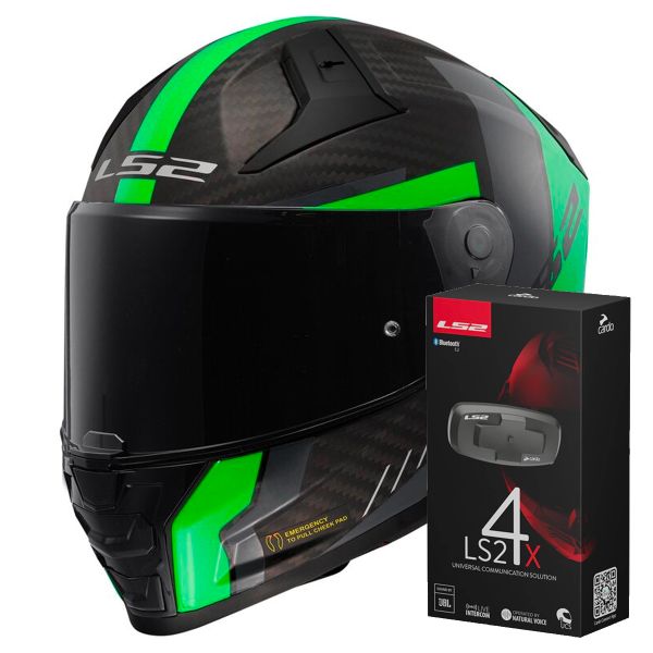 Full Face LS2 Vector II C Grid Matt Fluo Green FF811 + Kit Bluetooth 4X Cardo