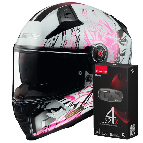 Full Face LS2 Vector II Darflo White Pink FF811 + Kit Bluetooth 4X Cardo Full Face LS2 Vector II Darflo White Pink FF811 + Kit Bluetooth 4X Cardo
