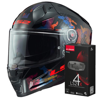 Full Face LS2 Vector II Kamo Black Blue FF811 + Kit Bluetooth 4X Cardo