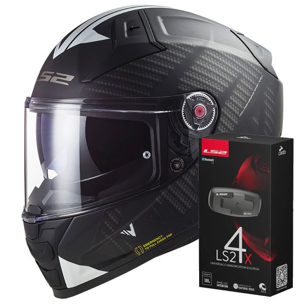 Full Face LS2 Vector II Splitter Black White FF811 + Kit Bluetooth 4X Cardo