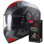 Casque Full Face LS2 Vector II Splitter Matt Titanium Red FF811 + Kit Bluetooth 4X Cardo