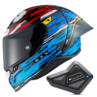 Full Face Nexx X.R3R Glitch Racer Blue Red + Kit Bluetooth BT Mini
