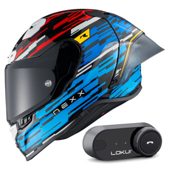 Full Face Nexx X.R3R Glitch Racer Blue Red + Kit Bluetooth Lokui K30