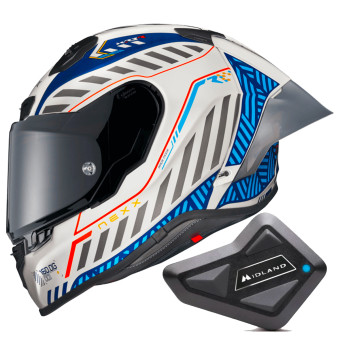 Full Face Nexx X.R3R Out Brake White Blue + Kit Bluetooth BT Mini