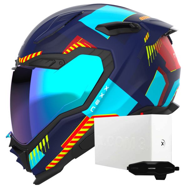 Full Face Nexx X.WST3 Fluence Blue Red + X.COM 3