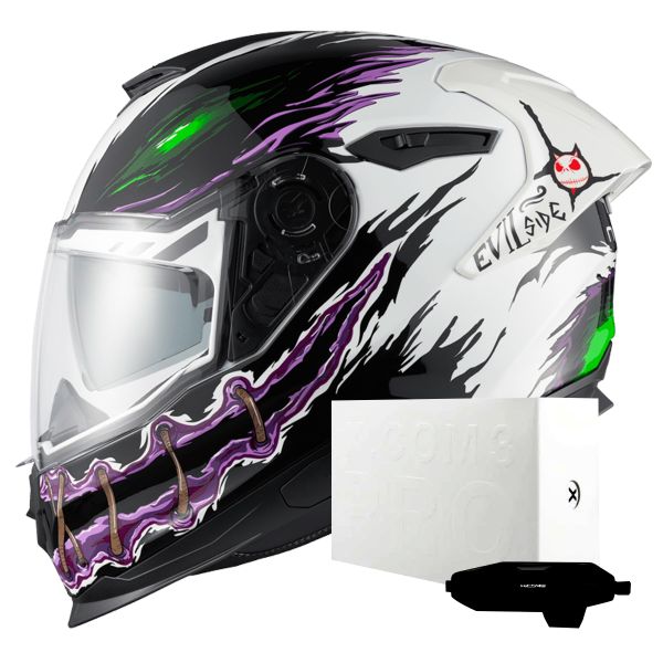 Full Face Nexx Y.100R Night Rider White + X.COM 3 Pro
