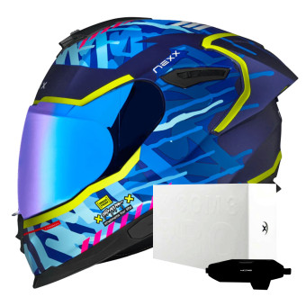 Casque Full Face Nexx Y.100R Urbangram Indigo Blue Matt + X.COM 3 Pro Casque Full Face Nexx Y.100R Urbangram Indigo Blue Matt + X.COM 3 Pro