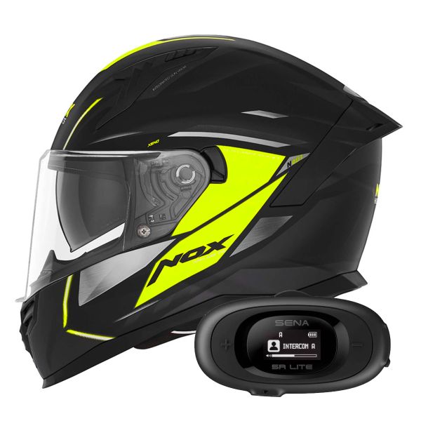 Full Face NOX N401 Xeno Matt Black Neon Yellow + Kit bluetooth 5R Lite Solo