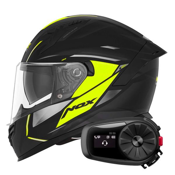 Full Face NOX N401 Xeno Matt Black Neon Yellow + Kit Bluetooth 5S Solo